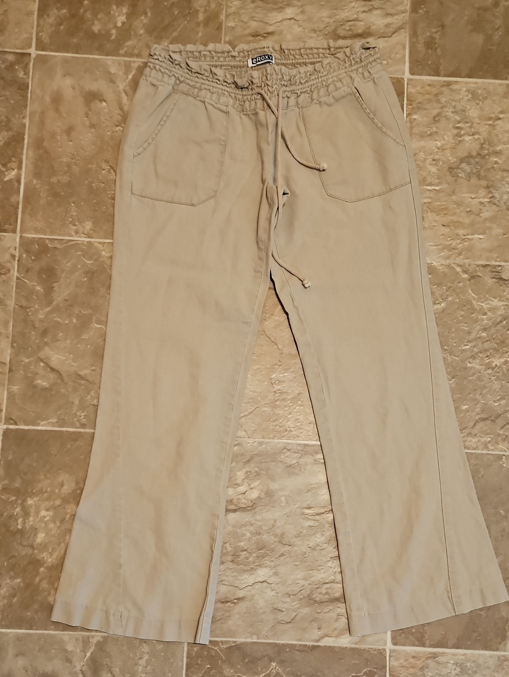 Roxy Light Beige Elastic Waist Casual Pants